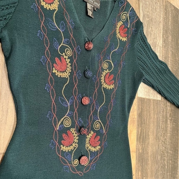 Carole Little Wool Blend Embroidered Long Body-con Sweater Dress Embordiery Sm - Picture 4 of 9